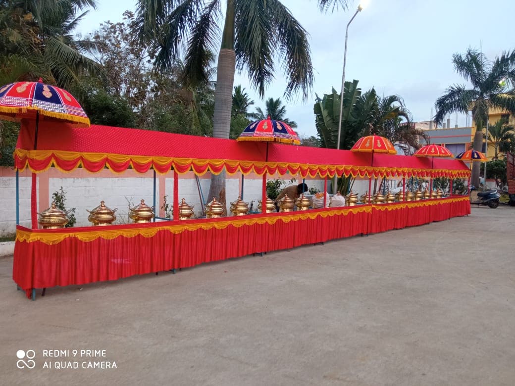 Colorful outdoor pandal and shamiana setup